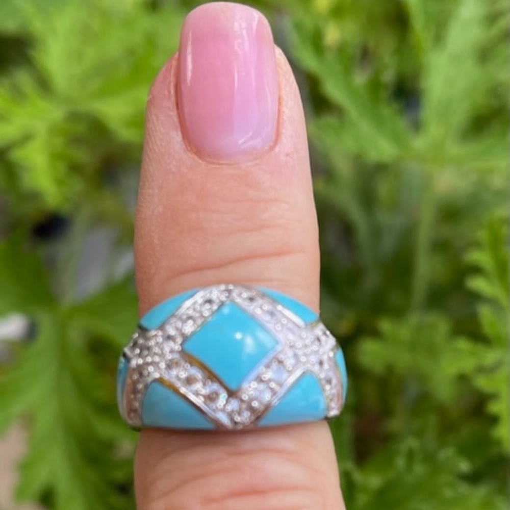 Eric Grossbardt Turquoise CZ Silver Ring Size 7